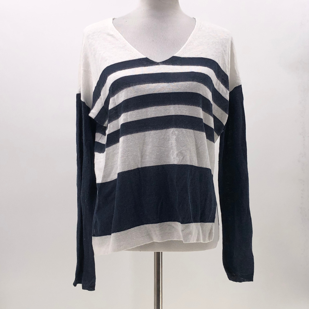 Elliott lauren linen sweater striped vneck sz S